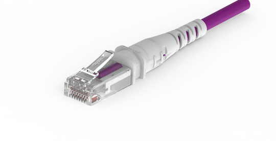 Zoomed boot of the ThinPatch Violet Red RJ45 cable from PatchSee
